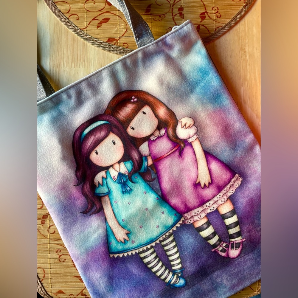 NEW-Cute Girl Zipper Top Tote Bag